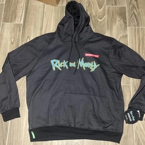 Rick and Morty Members Only Mens XL Pullover Hoodie Black Adult Swim New - Picture 1 of 10