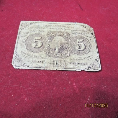 Currency *1863 1st Issue 5 Cent Fractional Currency Postage Circulated - Image 1 of 2