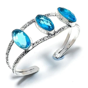 Bracciale in argento sterling 925 fatto a mano con pietre preziose topazio bl... - Foto 1 di 5