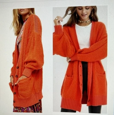 NUEVO Suéter Cárdigan Free People Snow Drop Gran Tamaño Mujer XL Naranja Lana Alpaca Foto 1 de 4