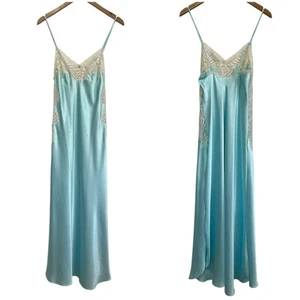 Maxi abito slip vintage Christian Dior lingerie pizzo laterale charmeuse blu piccolo - Foto 1 di 19