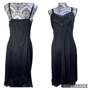 Vintage Wonder Maid schwarz Spitzenbesatz Nylon Slip Kleid Gr. 40 Dessous Union USA - Bild 1 von 13