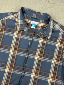 Columbia Shirt Mens 2XL Blue Orange Plaid Short Sleeve Button Down Stretch Logo - Picture 1 of 8