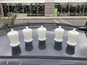 5 Opaline Milk Glass Anchor Hocking Jars Face Cream Jars Glass Lids 4” Art Deco - Picture 1 of 4