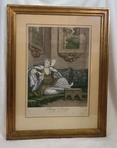 1714 "Femme Turque qui fume sur le Sopha" - handkolorierter & vergoldeter Kupferstich - Bild 1 von 8