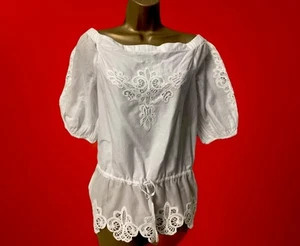Stunning Lauren Ralph Lauren White Longline Lace Scallop Trim Top Sz M - Picture 1 of 7