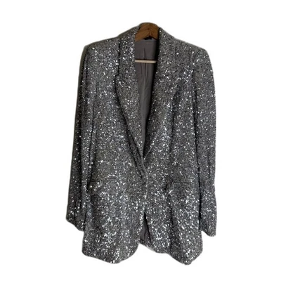 Blazer Express Mujer Mediano Plateado Lentejuelas Brillante Chaqueta Fiesta Noche Metálico Foto 1 de 4