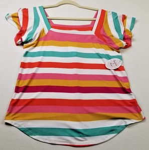 NUEVA Blusa Harlow & Rose Top Para Mujer Pequeña S Rayas Cuello Cuadrado Elastizada Arco Iris - Imagen 1 de 10