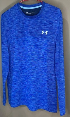 Under Armour Heatgear Loose Fit Long Sleeve Men's Medium Blue With Spell Out 🔥 - Image 1 of 3