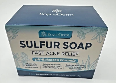 RoyceDerm 10% Sulfur Soap x 2 BARS: Fast Acne Relief Perioral Dermatitis Tinea - Image 1 of 4