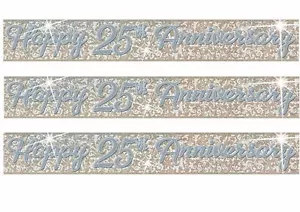 Silver Wedding Anniversary Banner Party Decoration 25th Anniversary Bunting - Picture 1 of 1