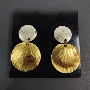 Marjorie Baer MBSF Vintage Snap Earrings Silver Gold Circle 2 in 1 Statement  - Picture 1 of 4