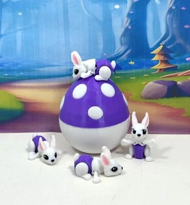4 Pezzi Mini Coniglietto Stampato in 3D con Uovo, Mini Coniglio Articolato Fidget Giocattoli - Foto 1 di 9