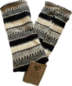 Fair Trade Hippie Wool Fleece Fingerless Texting Gloves Hand Warmers 5611 BW - Picture 1 of 4