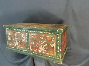 Antique Folk Hand-drawn Balkan Ottoman Turkish Wooden Box Chest 1910y - Picture 1 of 12