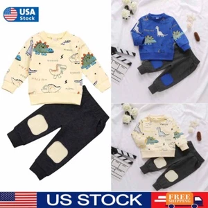 2PCS Newborn Baby Boy Dinosaur Sweatshirt Top Pants Tracksuit Set Clothes Outfit - Picture 1 of 31