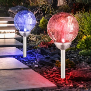 Außenlampe Solarleuchte Gartenlampe Farbwechsel Glaskugel Dekolampe LED 2er Set - Bild 1 von 12