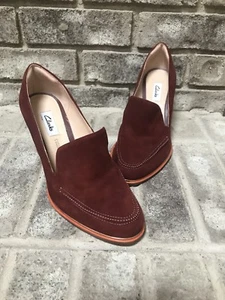 Clarks Women's Shoe US 7 M UK 4 1/2 Heel Ellis Mable Rust Suede Slip On - NEW - Picture 1 of 12