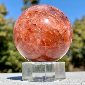 212G Natural RED FIRE QUARTZ Hematoid Crystal Polished Palm Stone Ball Healing S - Picture 1 of 23