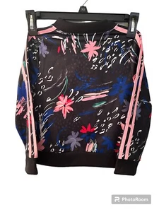 ADIDAS Black Pink Logo Floral Print Track Jacket Youth Sz 5 - Picture 1 of 4