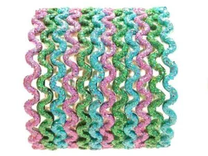 Set bracciali indiani 2,6 S ondulati in VETRO glitterati verde lavanda turchese - Foto 1 di 2