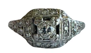 ANTIKER ART DECO COCKTAILRING PLATIN MINENSCHLIFF DIAMANT GRÖSSE 5,5 - Bild 1 von 12