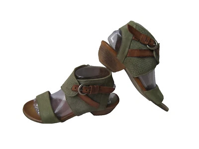 MIZ MOOZ CHEERFUL OLIVE GREEN TAN LEATHER STRAP HEELED SANDAL US 8.5-9 EUR39 HOT - Image 1 of 4