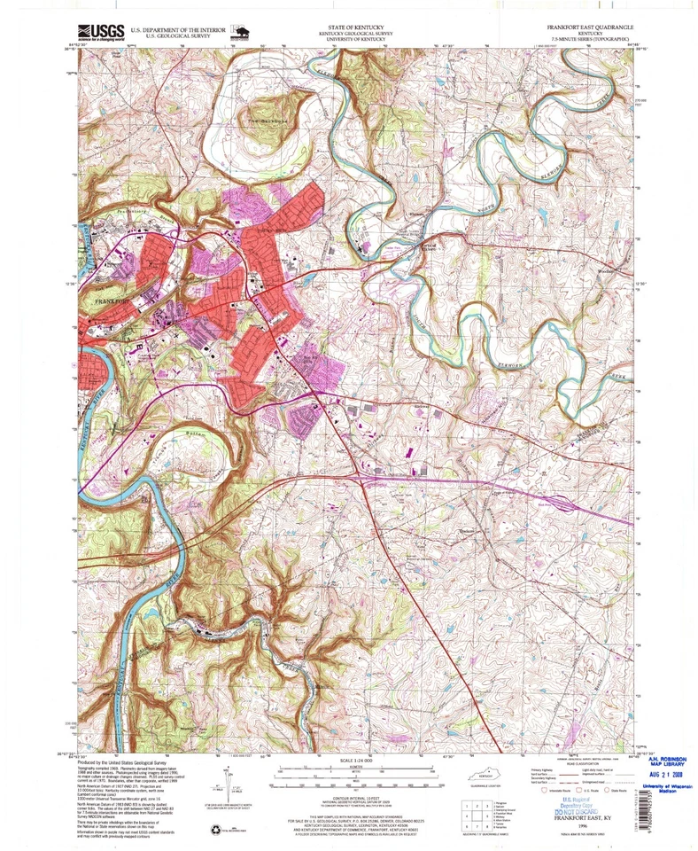 Frankfort, KY - 1996 - Topographic Map Reproduction of Kentucky's Capital City - Image 1 of 1
