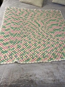 Hand Crocheted Baby Afghan, 42 inches x 42 inches, variegated pastel Blanket - Picture 1 of 10