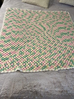 Hand Crocheted Baby Afghan, 42 inches x 42 inches, variegated pastel Blanket - Image 1 of 4