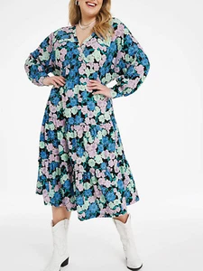 Simply Be Kleid Gr. 20 Midi wadenlang Vintage geblümt bunt türkis grün - Bild 1 von 6