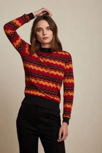 King Louie Zigzag Pattern Pullover Organic Red Orange Agnes Turtle Shakin 07490 - Picture 1 of 4