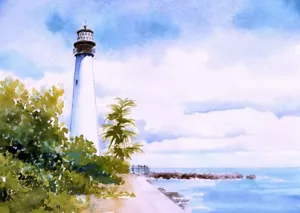 Cape Florida Leuchtturm & Steg, Key Biscayne Florida. James Mann Kunstdrucke - Bild 1 von 2