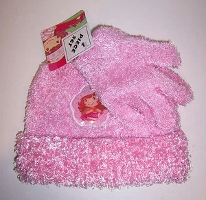 PASTEL CORTO DE FRESA Rosa Brillante SOMBRERO DE PUNTO GORRO Gorra GUANTES CONJUNTO ¡NUEVO!¡! - Imagen 1 de 3
