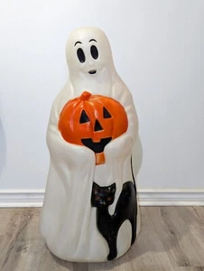 Vintage Empire GHOST BLACK CAT Pumpkin BLOWN MOLD Halloween Plastic Lighted 34" - Picture 1 of 6