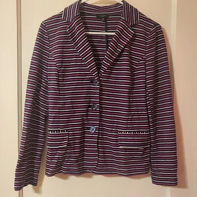 Talbots Pink Black Striped Jersey Blazer Medium Petite - Image 1 of 4