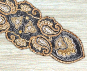 Beaded Table Runner Blue And Gold Designer Table Runner Luxury Tableware 13X36In - Picture 1 of 10