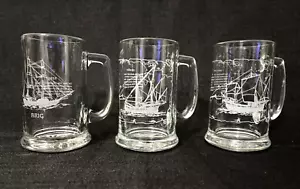 Set 3 tazze birra vintage 1992 in vetro pesante tema nautico - Foto 1 di 10