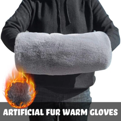 Faux Fake Fur Muff Hand Fashion Unisex Warmer Soft Warm Gloves Gray Hot Sale - Image 1 of 4