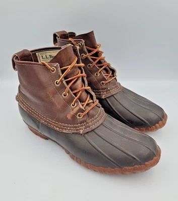 L.L. Bean Men's Size 7 N-N Brown Leather Lace Up Waterproof Duck Boots 8 Inch - Image 1 of 4