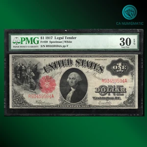 Fr.39 1917 $1 One Dollar Legal Tender Note, Sawhorse Reverse, PMG 30 EPQ, 459594 - Picture 1 of 2