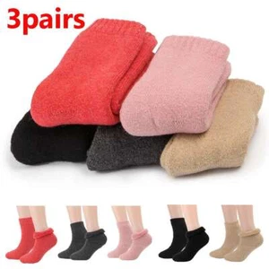 Women Thick Soft Warm Crew Knit Color Fuzzy Socks Girl Boots Winter 3 Pairs - Picture 1 of 17