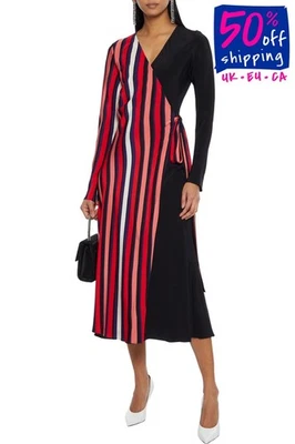 RRP€640 DIANE VON FURSTENBERG Tilly Silk Midi Wrap Dress Size S Shadow Stripes - Image 1 of 4