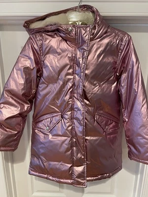 J. CREW Crewcuts Girls Pink Shiny Parka Sherpa Fleece Hood Sz Large Winter Coat - Image 1 of 4