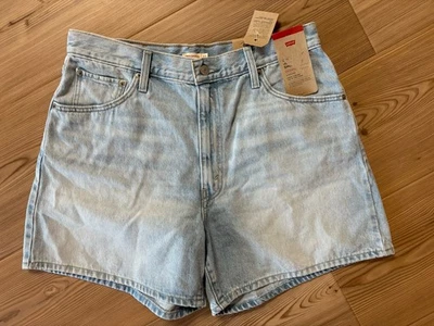 Levi's Women's Cinch Mid-Thigh Shorts Lightest Wash Blue Size 32’ High Rise NWT - Image 1 of 4