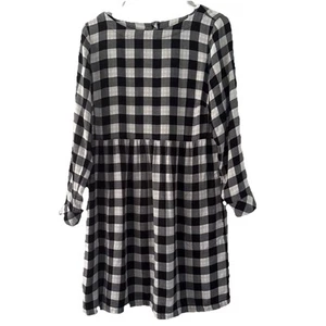 J Jill Petite Buffalo Check Dress Black White Pockets Roll Tab Sleeves - Picture 1 of 13