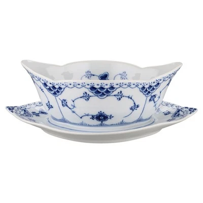 Salsiera con piatto pezzo unico modello 563 Royal Copenhagen Musselmalet mezza punta - Immagine 1 di 2