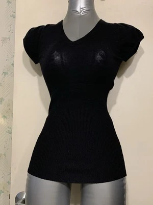 Crop Топ вязаный короткий рукав черный средний сексуальный крой - Изображение 1 из 4