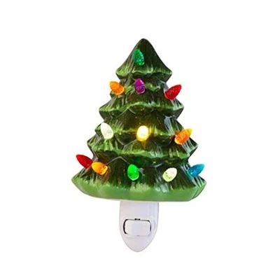  Luz Nocturna Navidad - Enchufable Cerámica Vintage Luz Nocturna con Bombilla LED Árbol Foto 1 de 4