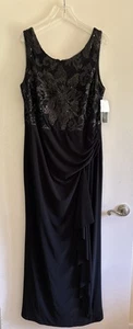Betsy & Adam Black Sequined Bodice Stretch Long Evening Gown NWT $250 Size 16 - Picture 1 of 7